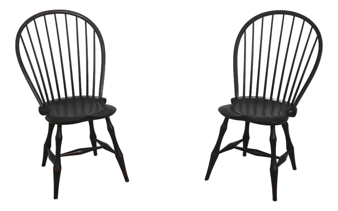 Black Wood Windsor Bow Back Chair Pair Dr Dimes (1 of 10)