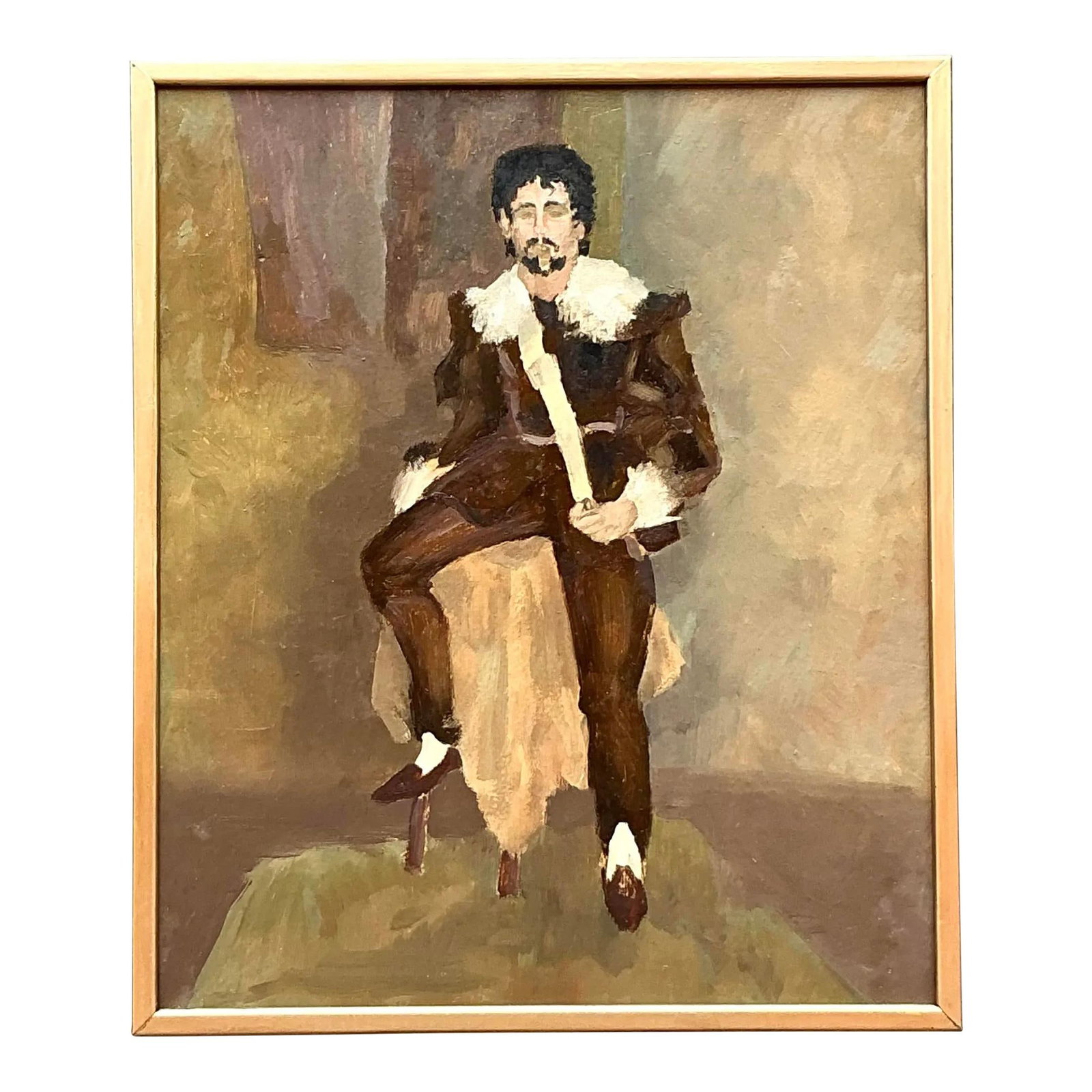 Vintage Boho Oil Portrait on Paper 16.25x19.25 Expressive Art (1 of 5)