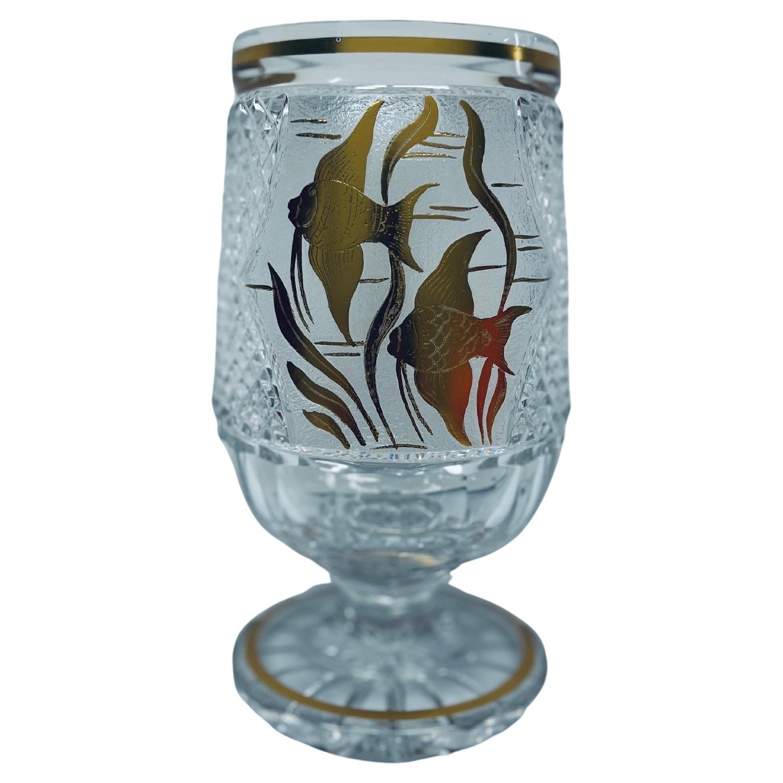 Antique Moser Crystal Vase Swimming Fish Gold Accents 20th Century (1 of 10)