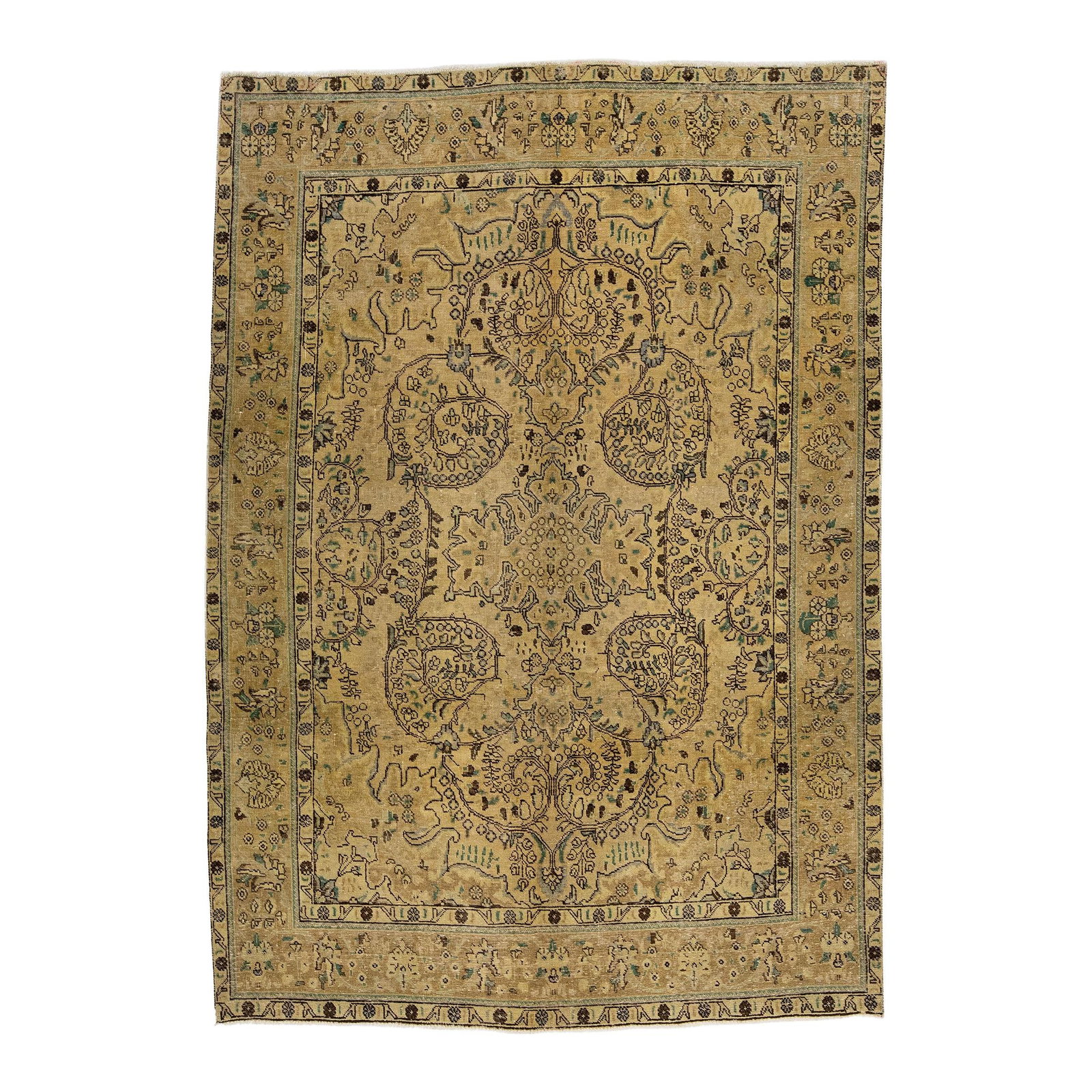 1960s Persian Tabriz Handmade Wool Rug All-Over Floral 6'9 x 9'5: 1960s Persian Tabriz Handmade Wool Rug All-Over Floral 6'9 x 9'5 This exquisite vintage Persian Tabriz rug is a stunning example of handcrafted artistry. Made from high-quality wool, it features a tan