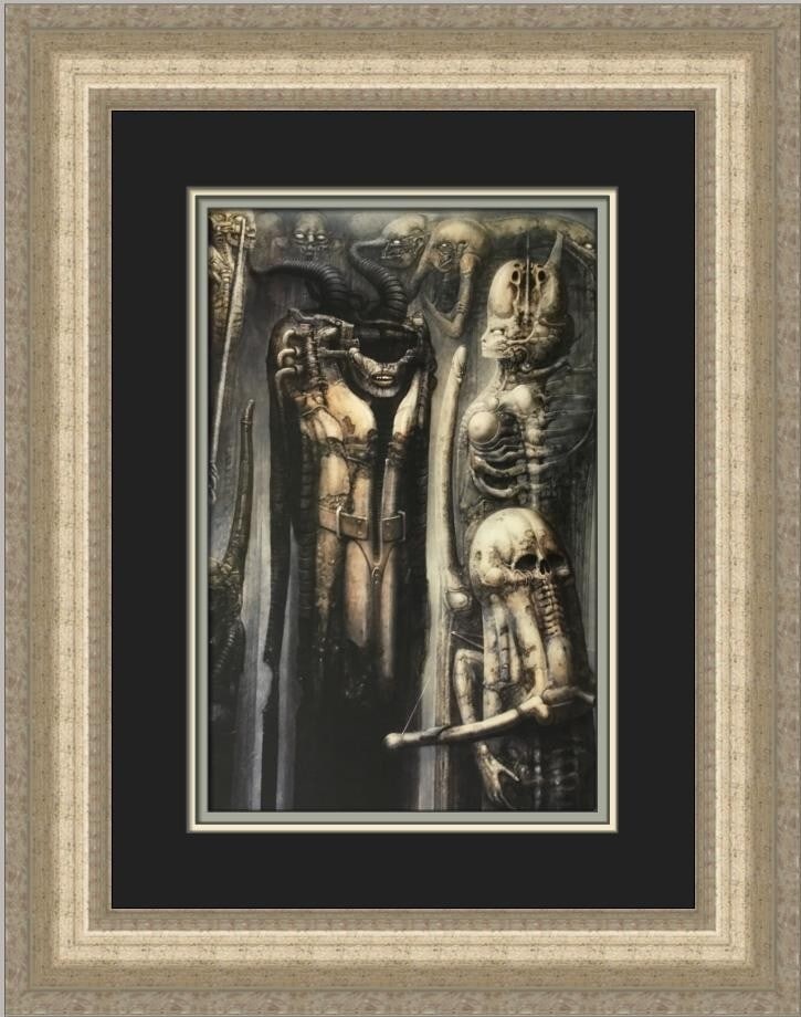 H.R. Giger Biomechamoid III Custom Framed Art Print 1992: H.R. Giger Biomechamoid III Custom Framed Art Print 1992 This stunning custom framed print titled 'Biomechamoid III' by renowned artist H.R. Giger showcases the unique style of Fantasy Surrealism. Mea
