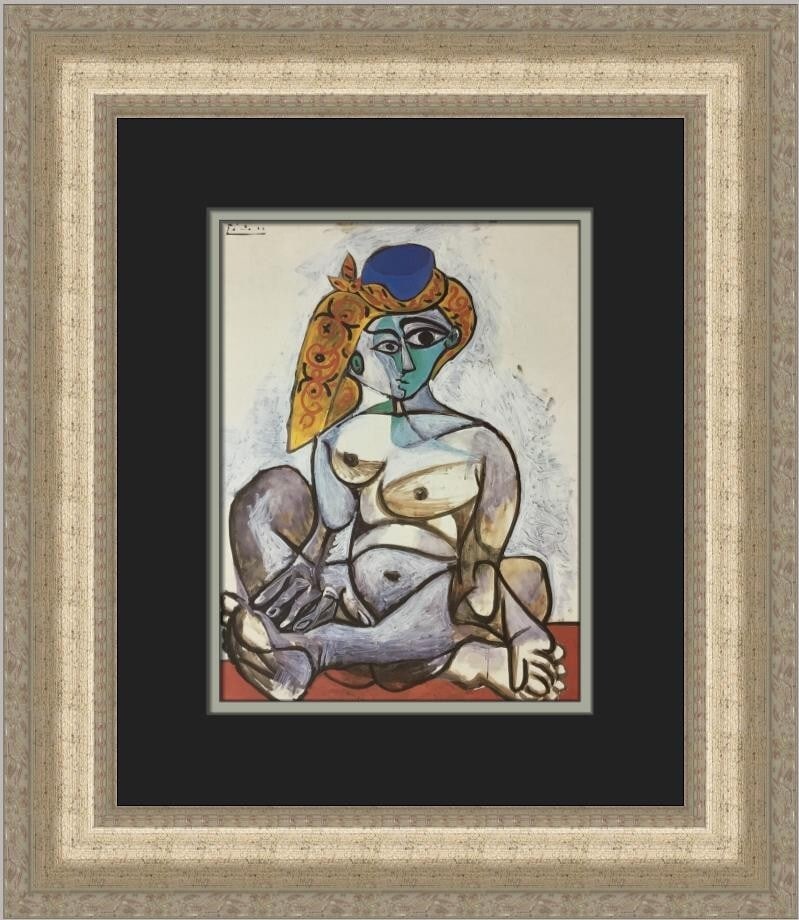 Pablo Picasso Female Nude in Turkish Cap Custom Framed Art Print: Pablo Picasso Female Nude in Turkish Cap Custom Framed Art Print This stunning custom framed print by Pablo Picasso, titled "Female Nude in a Turkish Cap," captures the essence of abstract expressioni