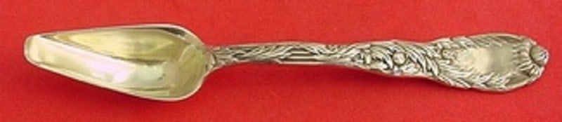 Sterling Silver Goldwashed Medicine Spoon Chrysanthemum Pattern by Tiffany: Sterling Silver Goldwashed Medicine Spoon Chrysanthemum Pattern by Tiffany This is a Tiffany & Co. medicine spoon in the Chrysanthemum pattern, crafted from sterling silver with a goldwashed finish. D