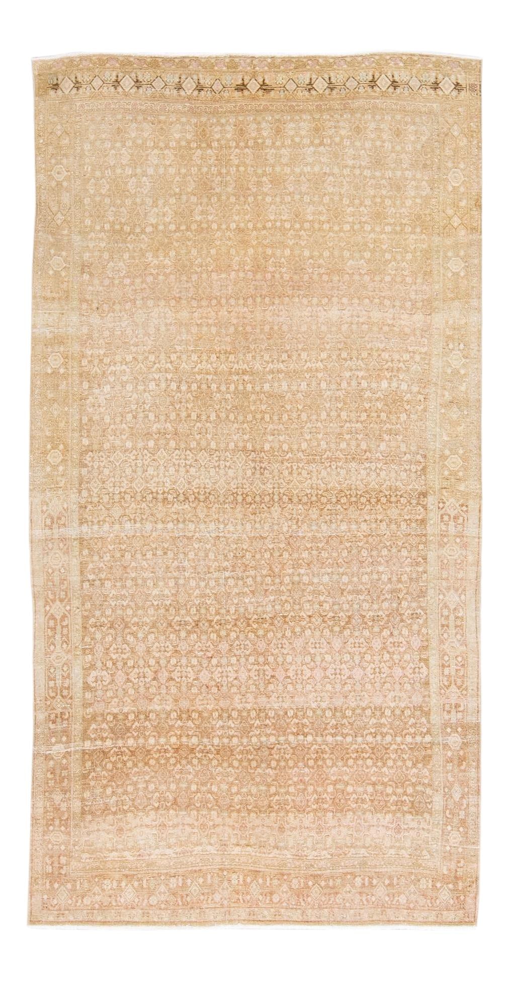 Antique Malayer Hand-Knotted Beige Wool Rug Floral Design 5' x 9'9: Antique Malayer Hand-Knotted Beige Wool Rug Floral Design 5' x 9'9 This exquisite antique Malayer rug showcases a stunning hand-knotted design in a warm beige field adorned with a captivating all-over