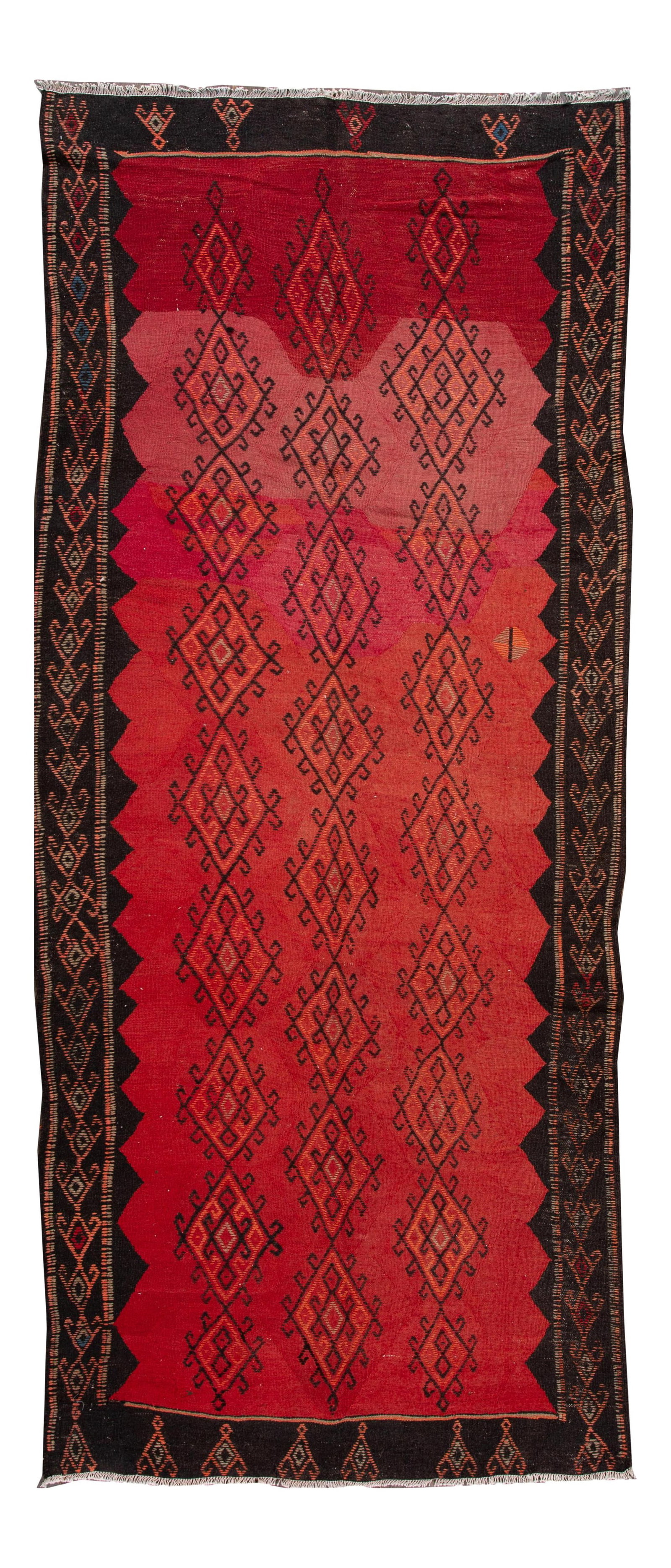 Hand-Woven Vintage Kilim Runner Rug Orange 5'2" x 13': Hand-Woven Vintage Kilim Runner Rug Orange 5'2" x 13' Discover the charm of this exquisite hand-woven vintage Kilim runner rug, featuring a vibrant orange field adorned with multi-color accents and a 