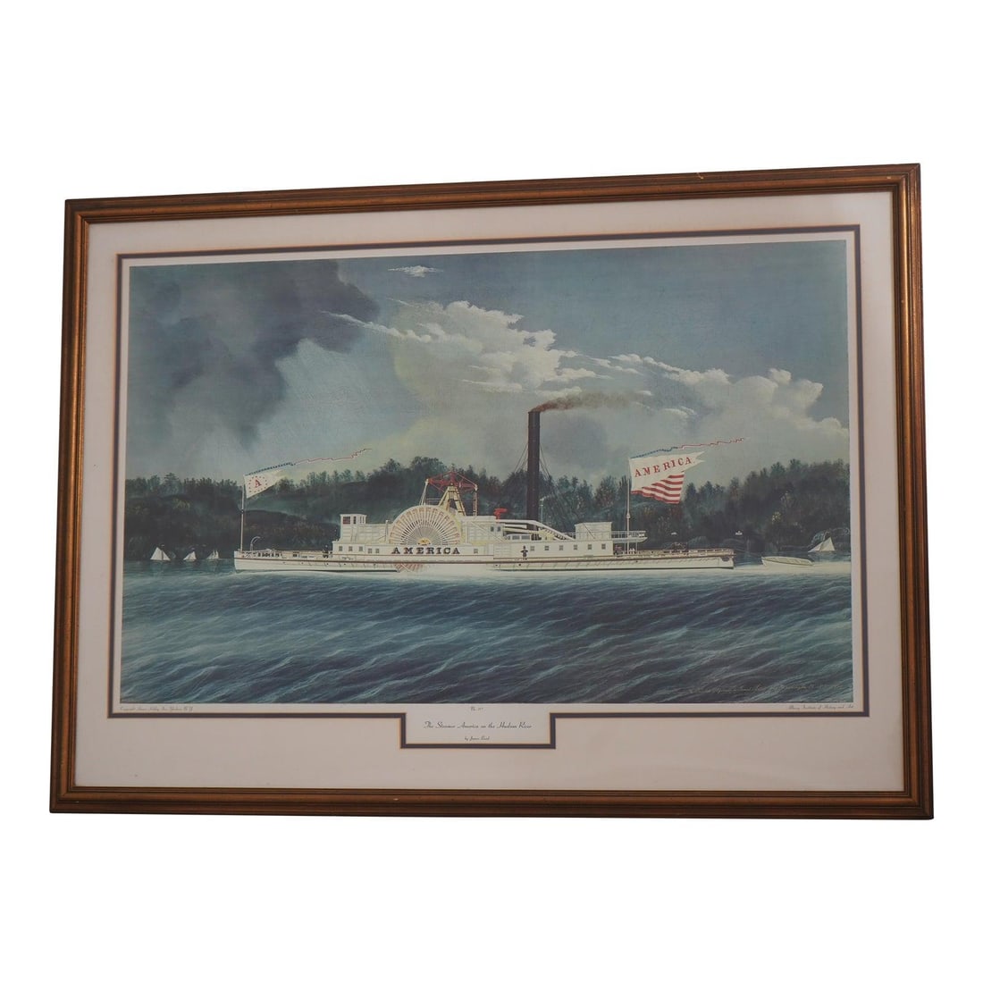 Vintage James Bard America on the Hudson River Framed Print 48 x 35: Vintage James Bard America on the Hudson River Framed Print 48 x 35 Experience the charm of history with this stunning vintage print titled 'America on the Hudson River' by James Bard. This impressive