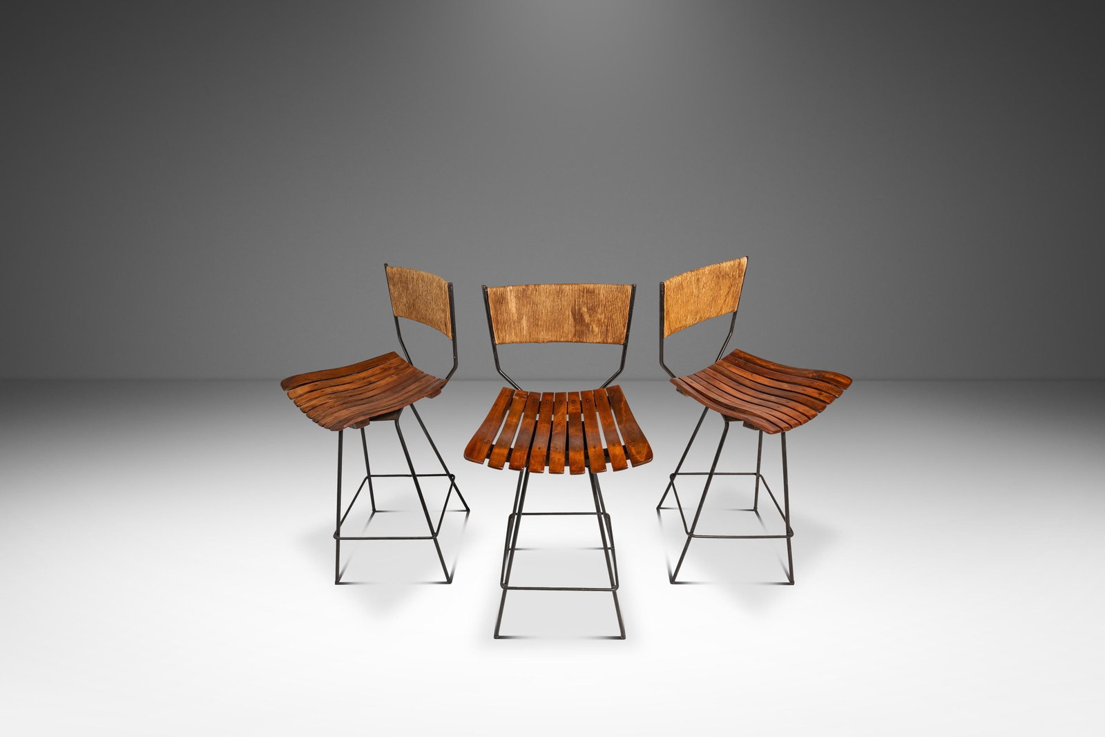 Set of 3 Arthur Umanoff Raymor Wrought Iron Bar Stools (1 of 18)