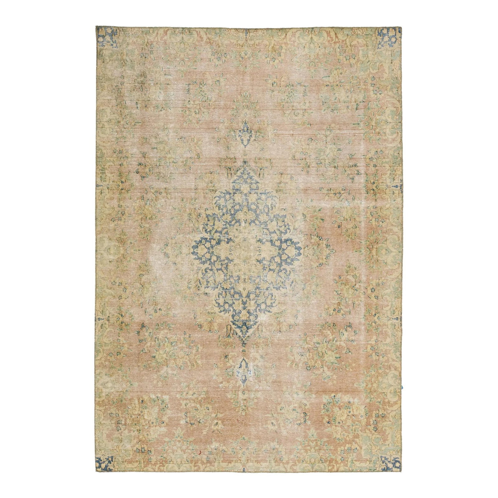 Antique Kerman Persian Wool Rug 6'7 x 9'7 Peach Floral Design: Antique Kerman Persian Wool Rug 6'7 x 9'7 Peach Floral Design This exquisite antique Kerman Persian rug features a beautifully hand-knotted construction with a soft peach field adorned with intricate 