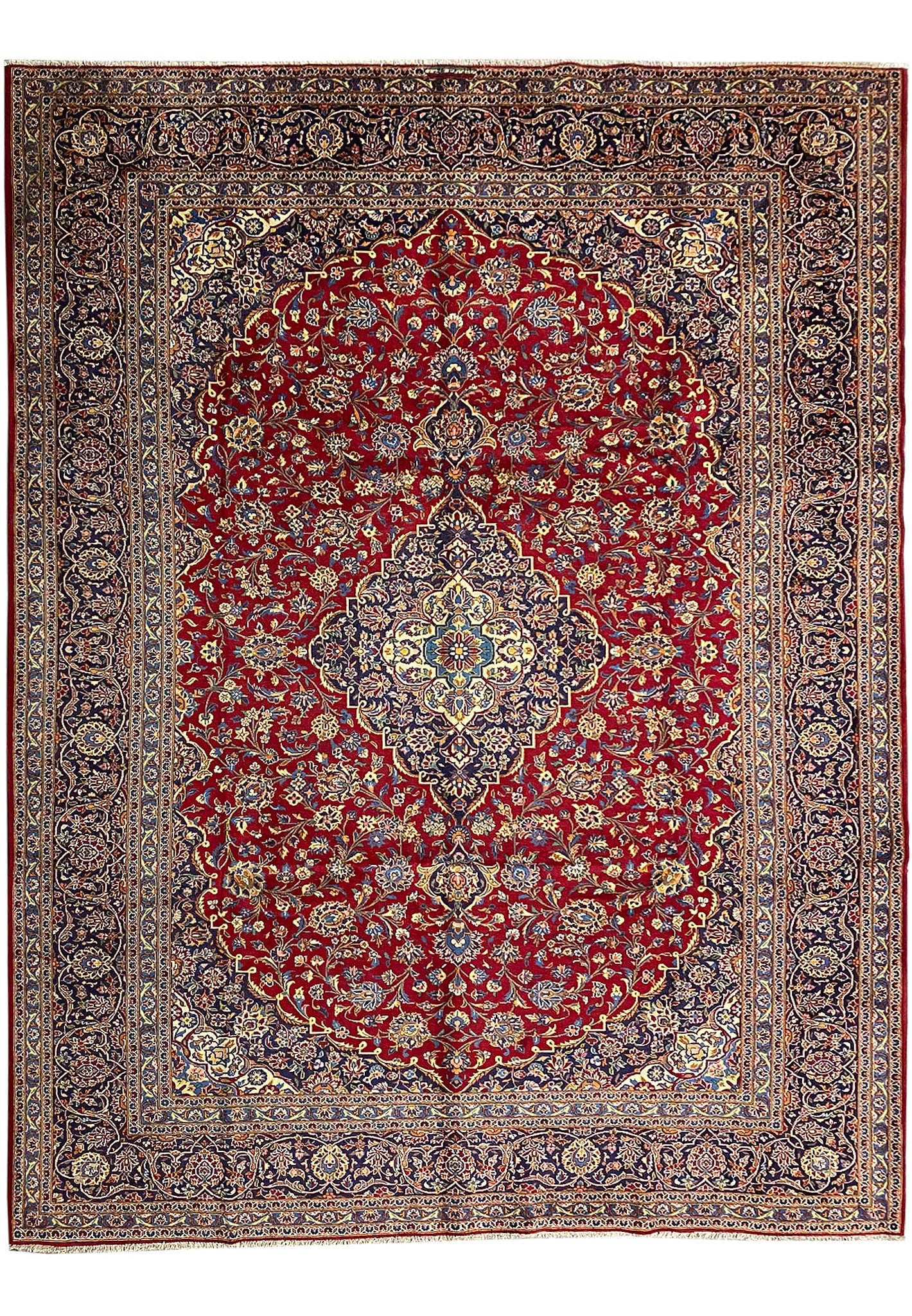 10 x 13.7 Hand Knotted Persian Kashan Wool Rug Authentic Traditional Design: 10 x 13.7 Hand Knotted Persian Kashan Wool Rug Authentic Traditional Design Free continental US Shipping This 10 x 13.7 Persian Kashan rug is hand-knotted by skilled artisans in Kashan, Iran, using hi