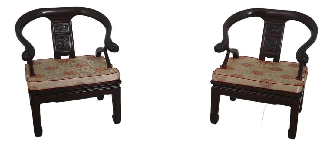 Set of Two Chinese Rosewood Armchairs With Custom Upholstered Cushions (1 of 10)