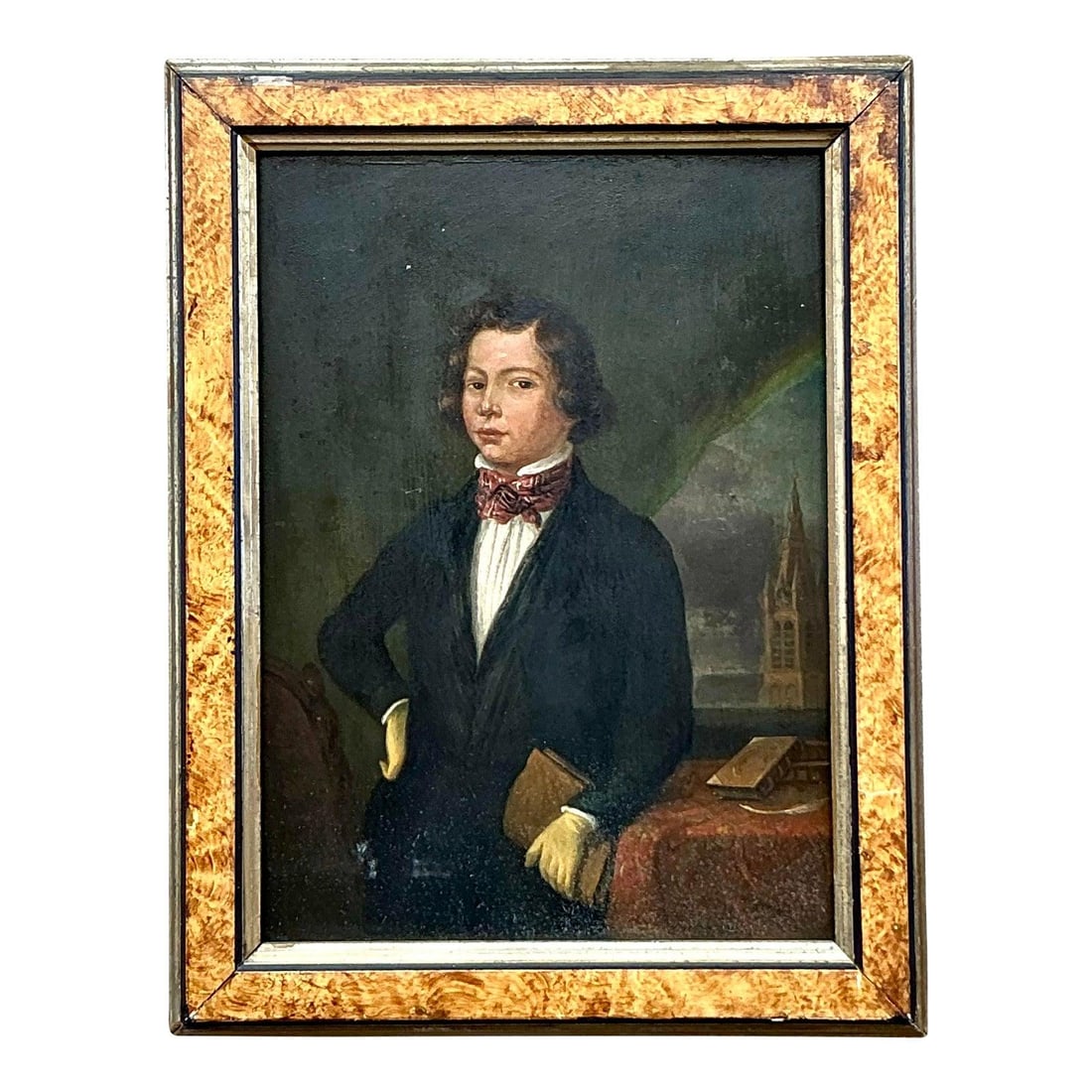 19th Century Regency Oil Portrait of Young Gentleman Framed: 19th Century Regency Oil Portrait of Young Gentleman Framed Enhance your space with this exquisite original 19th-century oil portrait, featuring a poised young gentleman dressed in formal Regency-era 