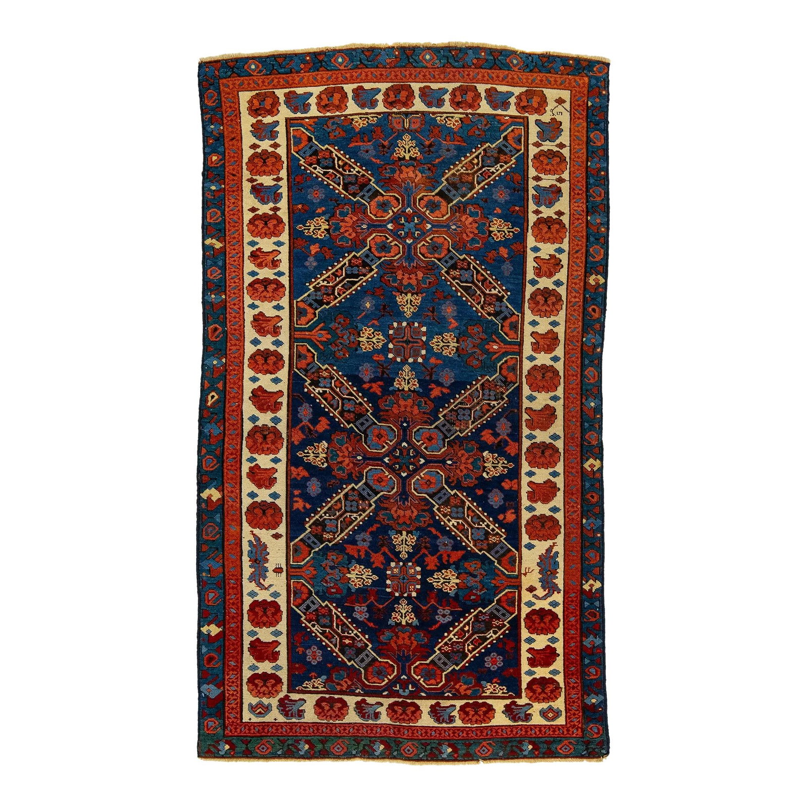 Vintage Seychour Handmade Wool Rug Navy Blue Tribal Design: Vintage Seychour Handmade Wool Rug Navy Blue Tribal Design Experience the beauty of this handcrafted Seychour wool rug, featuring a stunning navy blue base embellished with intricate geometric pattern