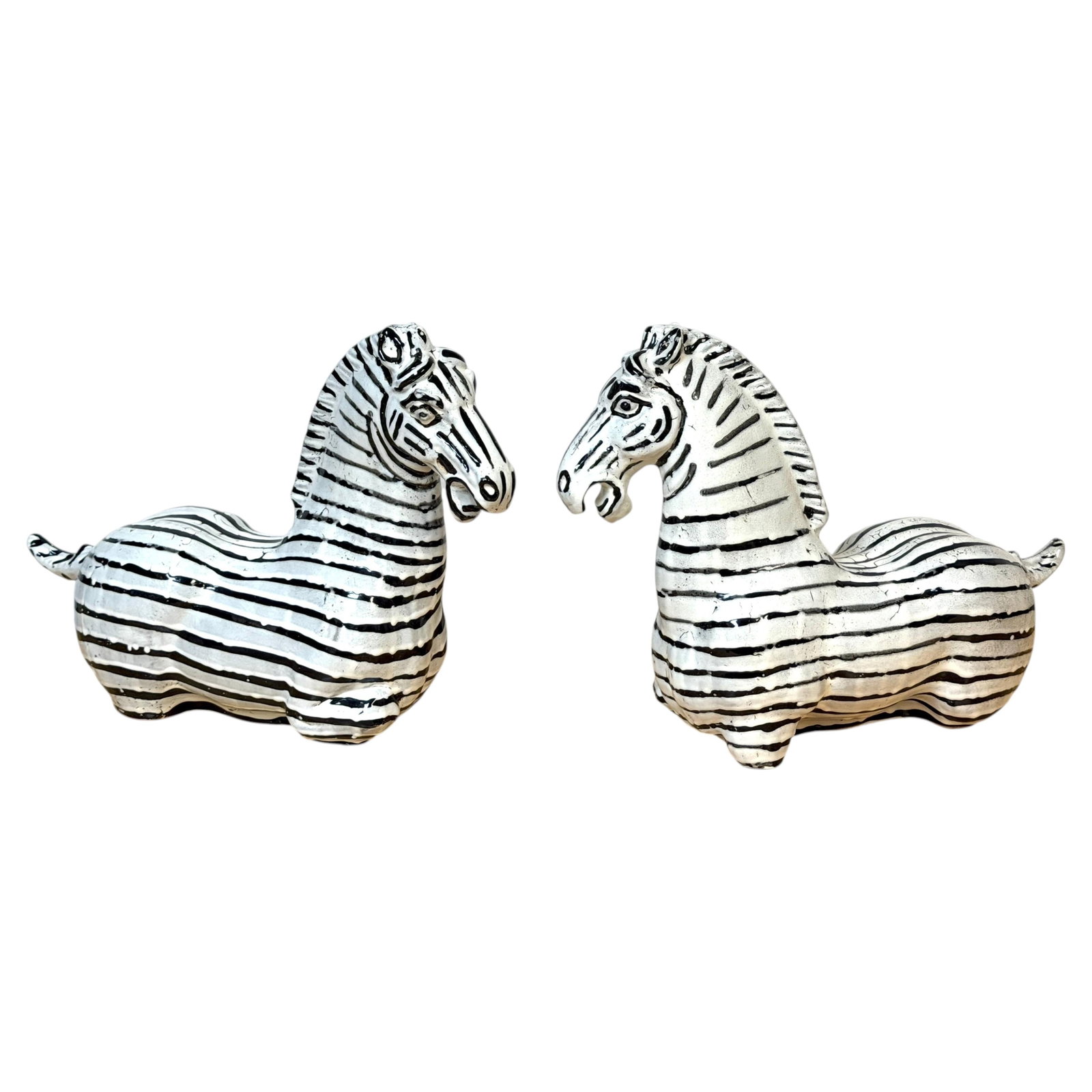 Italian glazed pottery zebra sculptures pair Raymor style set of 2 (1 of 13)