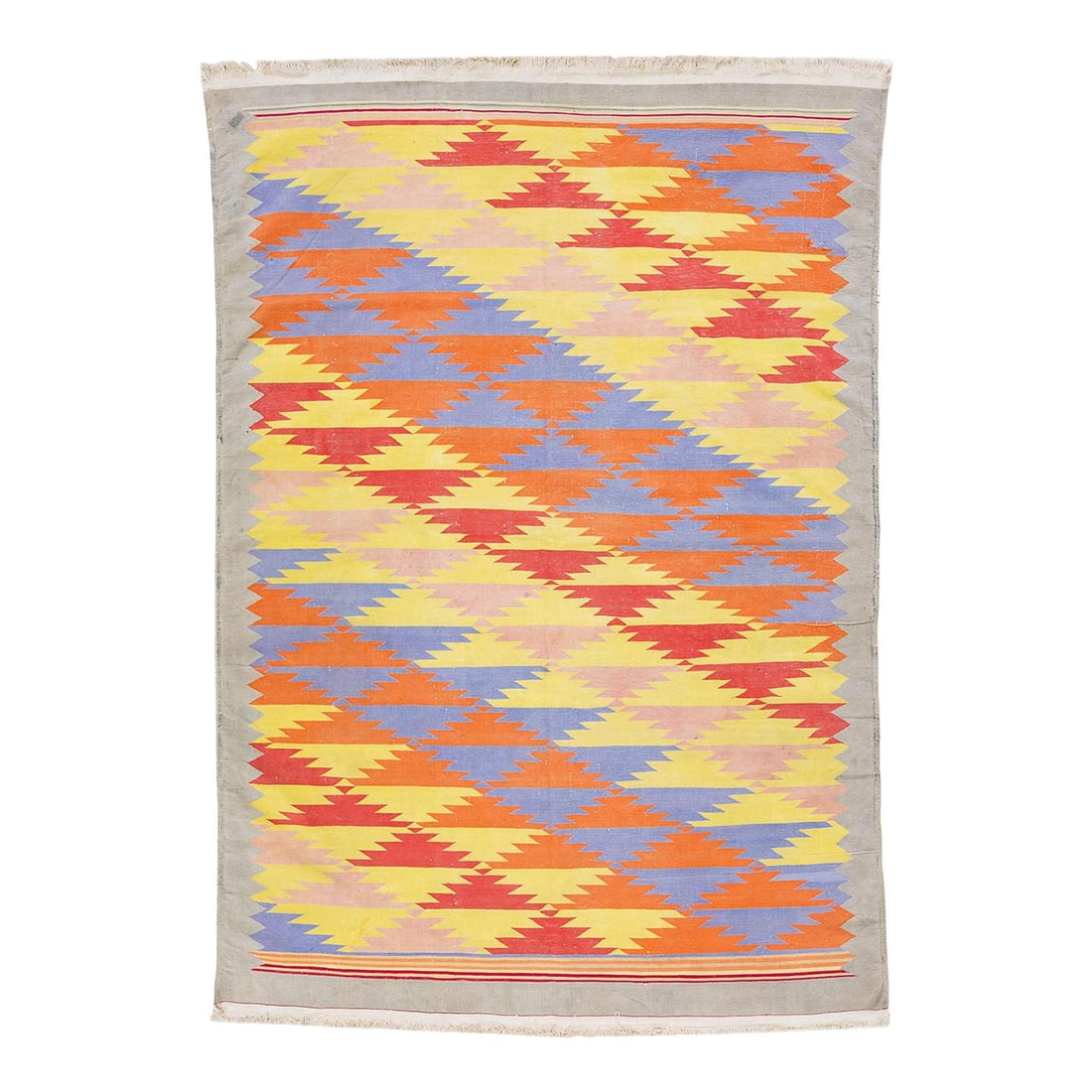 Vintage 1980s Multicolor Cotton Durrie Kilim Rug Geometric Design 6'11 x 10'4: Vintage 1980s Multicolor Cotton Durrie Kilim Rug Geometric Design 6'11 x 10'4 This vintage cotton Durrie kilim rug features a stunning geometric motif, beautifully showcasing a variety of multicolored