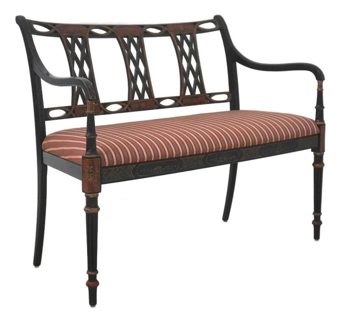 Regency Inspired Painted Wood Settee with Striped Upholstery by Southwood (1 of 10)
