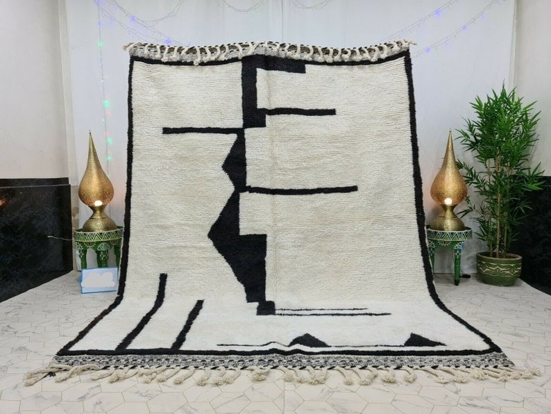 Handmade Moroccan Berber Wool Rug Soft White Black 9.84x6.56 ft (1 of 10)