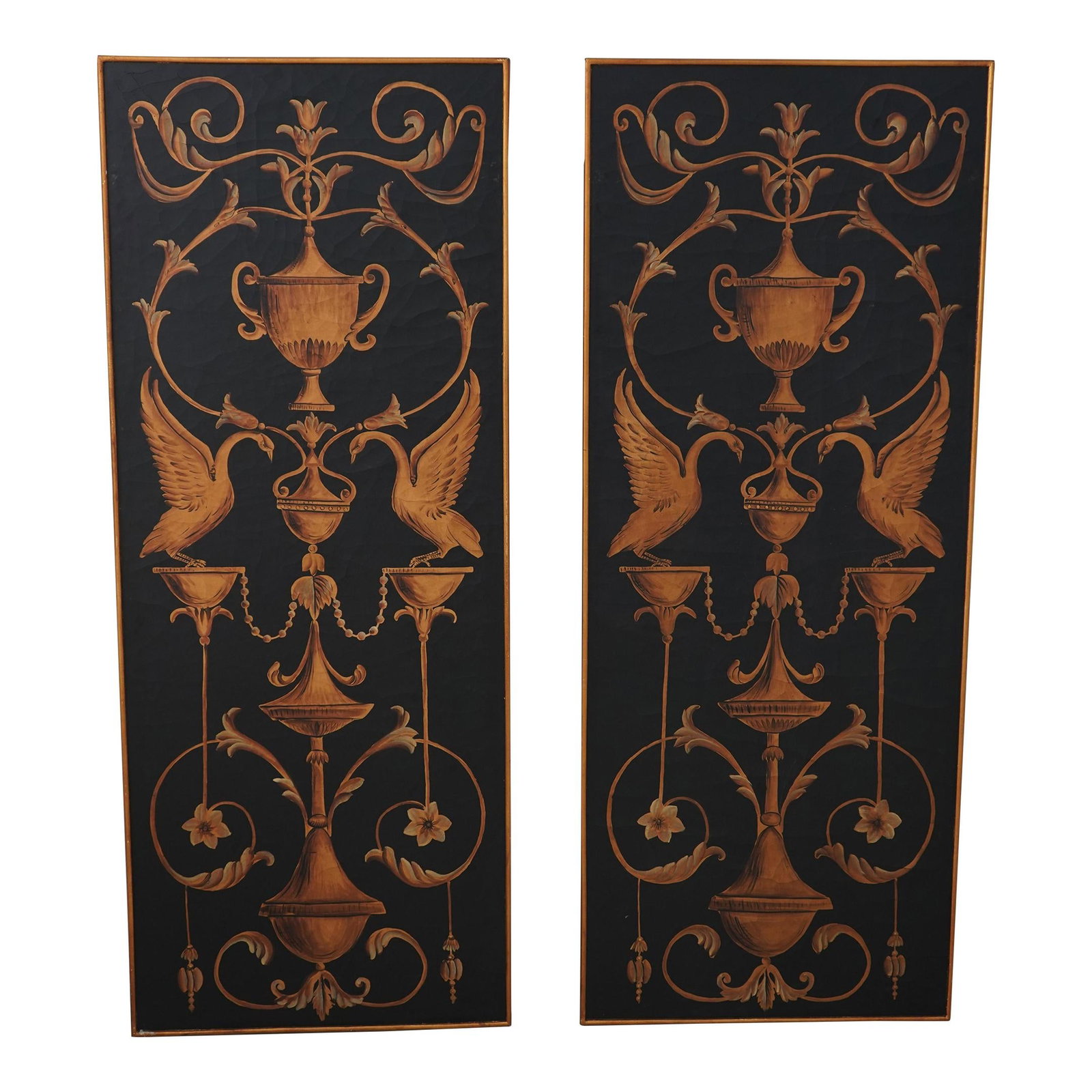 Stunning Pair of Neoclassical Gold Gilt Wall Panels 24x60: Stunning Pair of Neoclassical Gold Gilt Wall Panels 24x60 This exquisite pair of Neoclassical decorative wall panels showcases a stunning gold gilt frame with a unique paint crackle finish. Approximat
