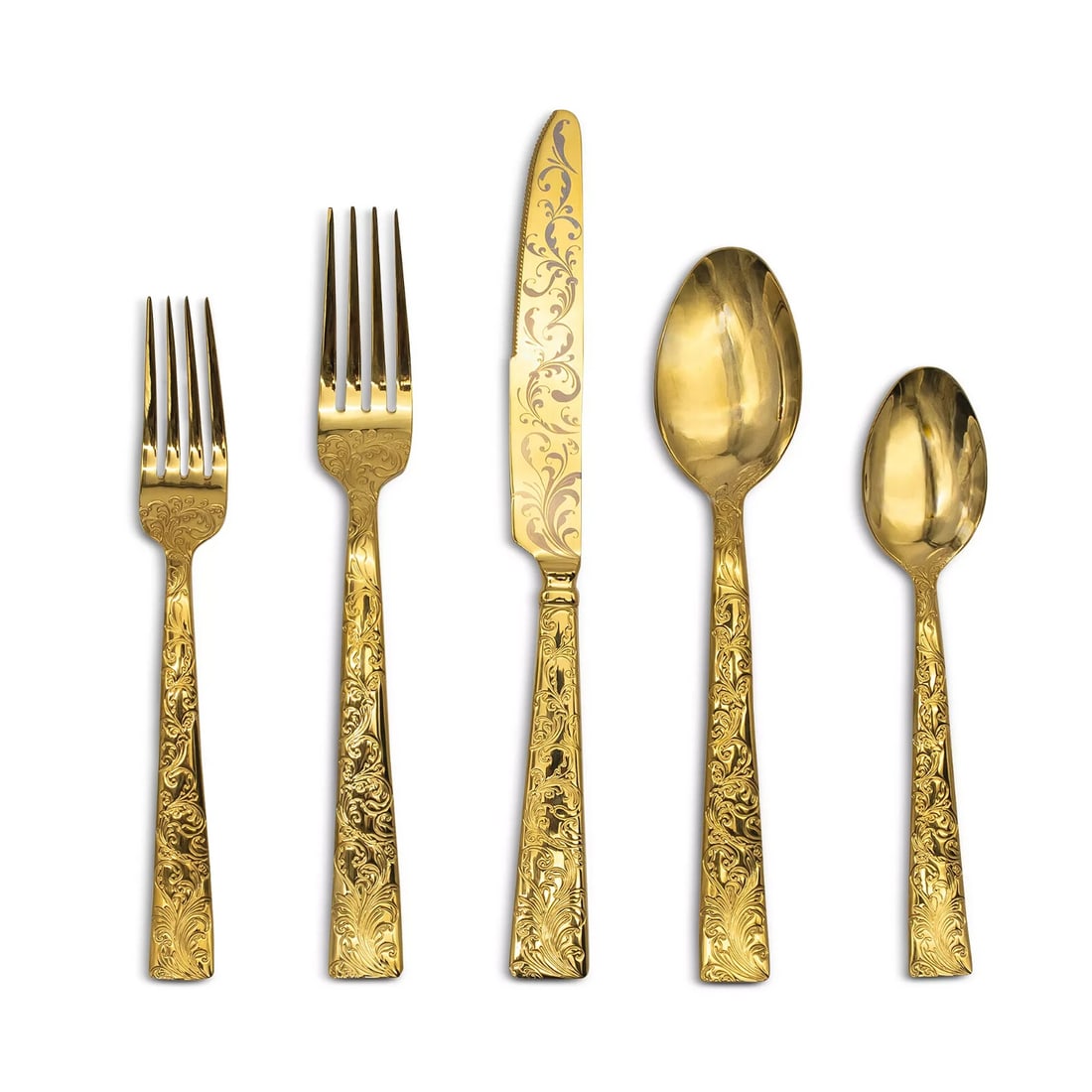 Ricci Parisian Garden Gold Flatware Set 60 Pieces Service for 12: Ricci Parisian Garden Gold Flatware Set 60 Pieces Service for 12 Elevate your dining experience with the Parisian Garden Gold Flatware Set by Ricci. This exquisite 60-piece set is designed to serve 12