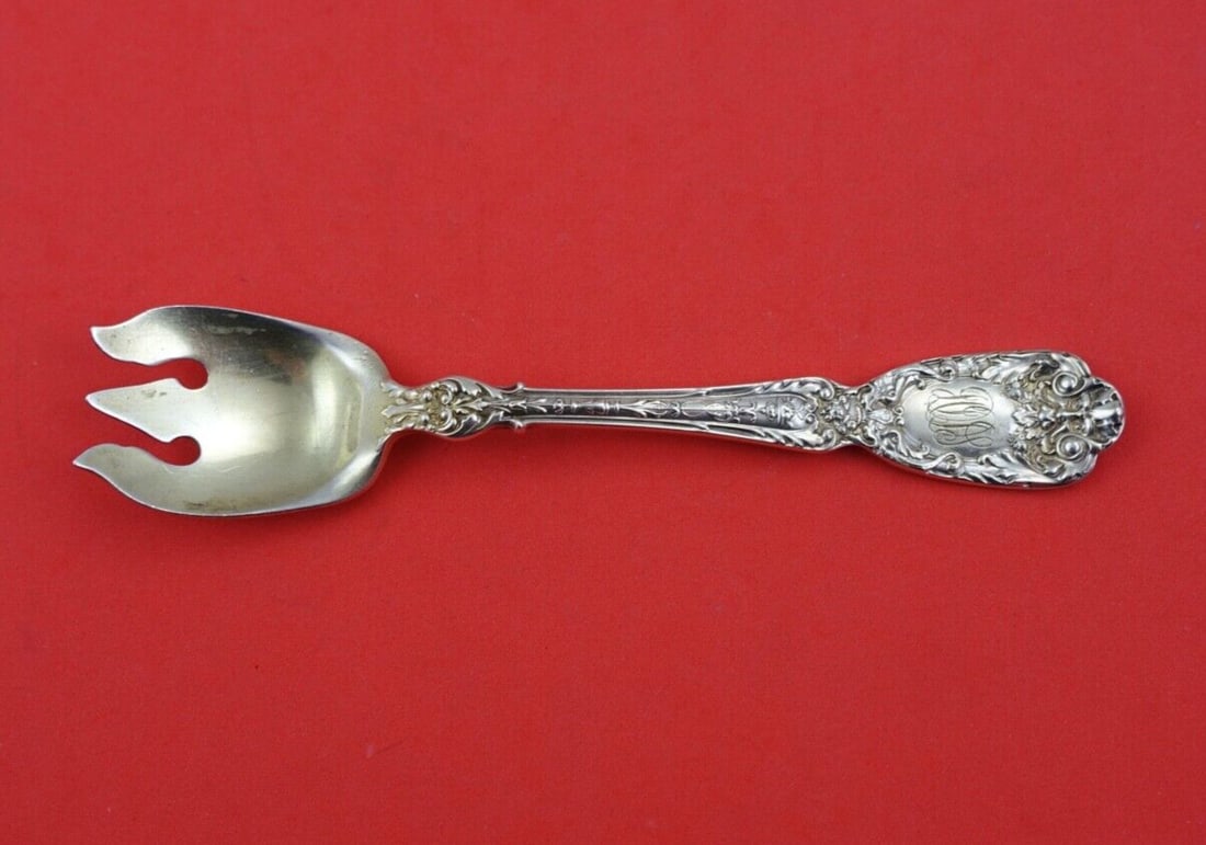 Gorham Florentine Sterling Silver Ice Cream Fork 5 3/8 inches Monogrammed: Gorham Florentine Sterling Silver Ice Cream Fork 5 3/8 inches Monogrammed Indulge in a touch of elegance with this exquisite Florentine ice cream fork by Gorham. Crafted from high-quality sterling sil