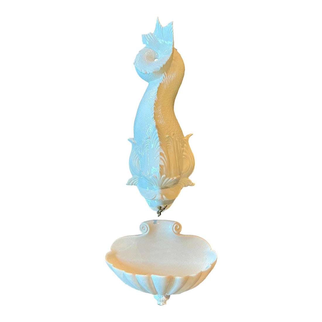 Vintage Italian Glazed Ceramic Koi Wall-Mounted Fountain: Vintage Italian Glazed Ceramic Koi Wall-Mounted Fountain Transform your living space with the exquisite Vintage Italian Glazed Ceramic Koi Lavabo, a stunning wall-mounted fountain that beautifully com