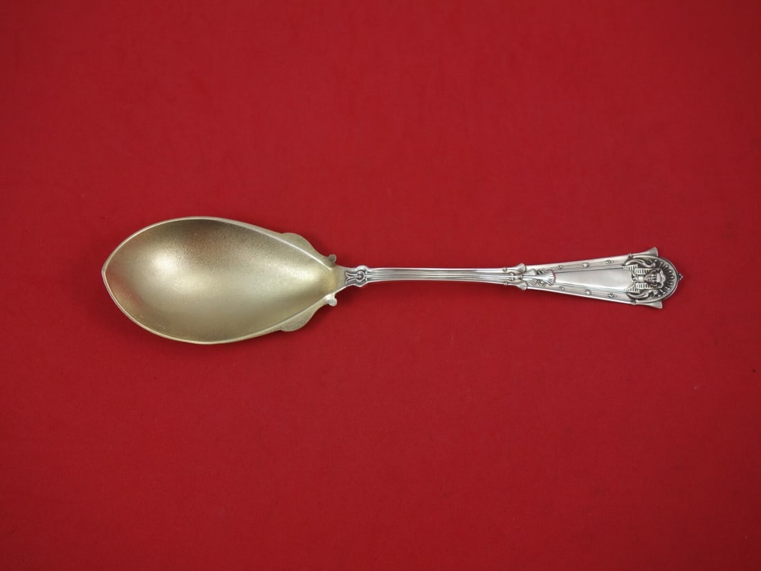 Whiting Egyptian Sterling Silver Berry Spoon 9 Inch Goldwashed Stippled Bowl (1 of 1)