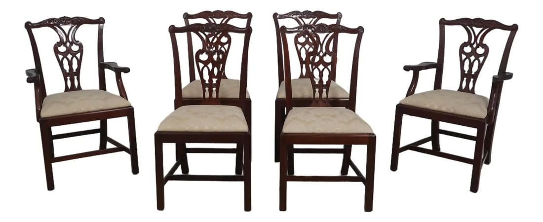 6 Baker mahogany Chippendale style dining chairs Set of 6 (1 of 10)