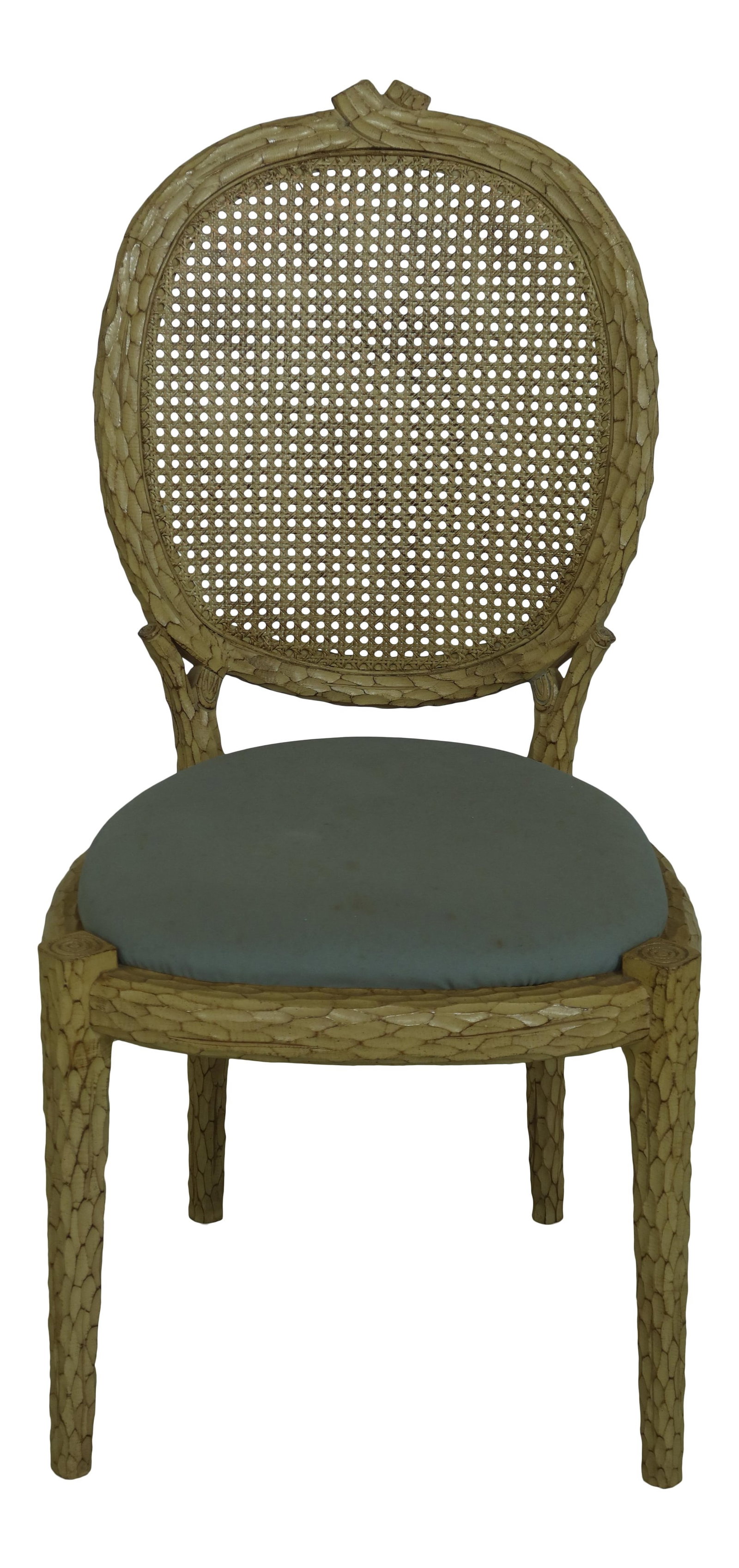 Vintage Carved Side Chair Yellow Finish Cane Back Accent Chair (1 of 10)