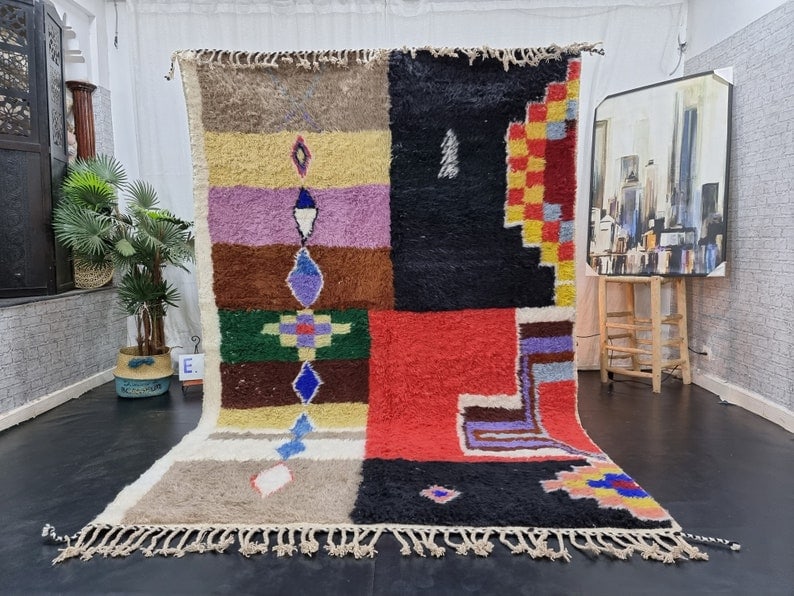 Handmade Colorful Moroccan Berber Wool Area Rug 9.84 x 6.56 Feet: Handmade Colorful Moroccan Berber Wool Area Rug 9.84 x 6.56 Feet Add a touch of elegance to your space with this luxurious and colorful handmade Moroccan Berber wool area rug. Skillfully crafted by lo