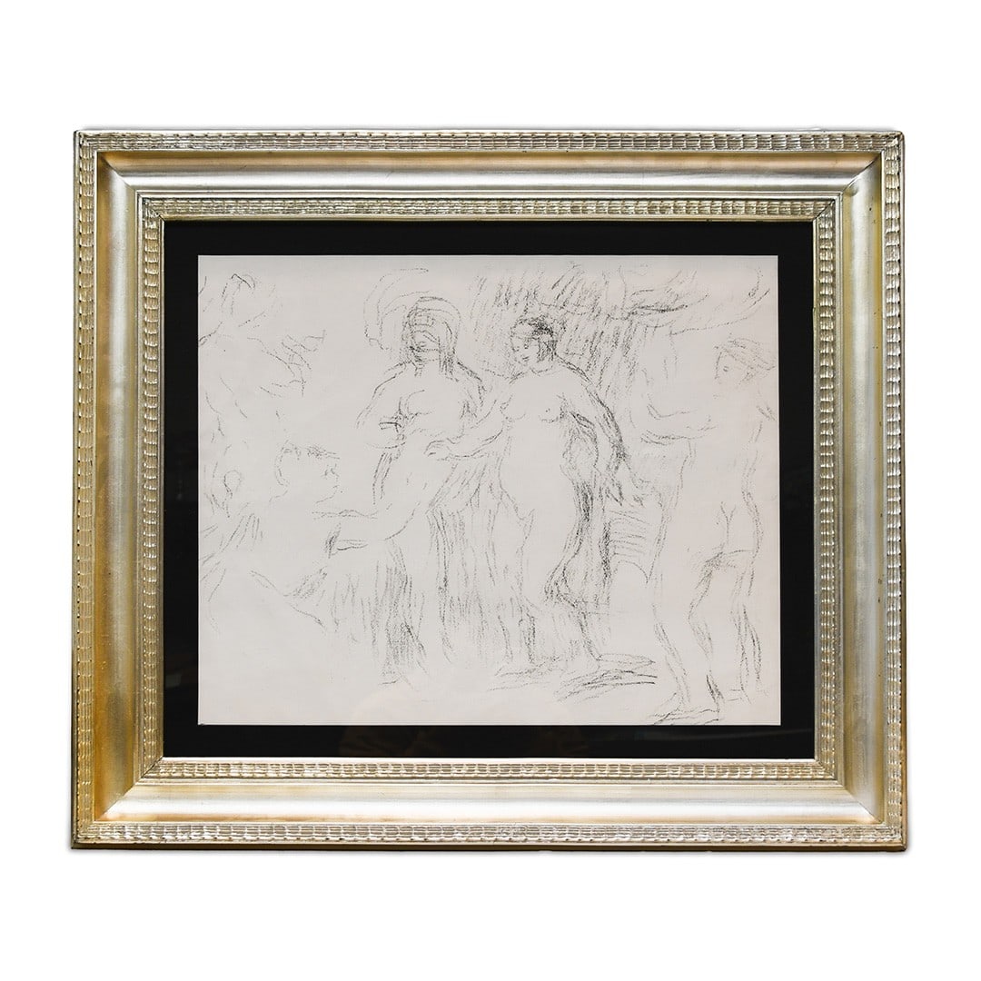 Framed Renoir lithograph Les Baigneuses Paris figures: Framed Renoir lithograph Les Baigneuses Paris figures This is a framed lithograph titled "Les Baigneuses Paris" by Pierre-Auguste Renoir. The artwork, also known as "Les baigneuses (Le jugement de Par