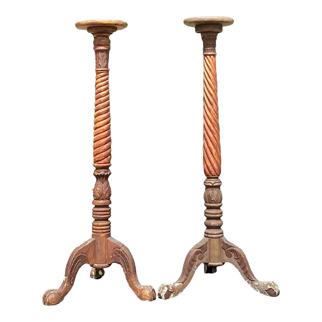 Set of 2 Vintage Boho Wood Candlestick Pedestals: Set of 2 Vintage Boho Wood Candlestick Pedestals Enhance your living space with this charming set of two vintage Boho turned wood candlestick pedestals. Each pedestal showcases exquisite craftsmanship