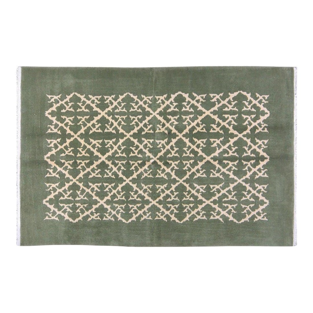 5'2" x 7'10" Olive Wool Hand-Knotted Chinese Art Deco Rug: 5'2" x 7'10" Olive Wool Hand-Knotted Chinese Art Deco Rug This vintage Chinese Art Deco rug is hand-knotted from wool using traditional techniques, offering both durability and a rich, soft texture. I