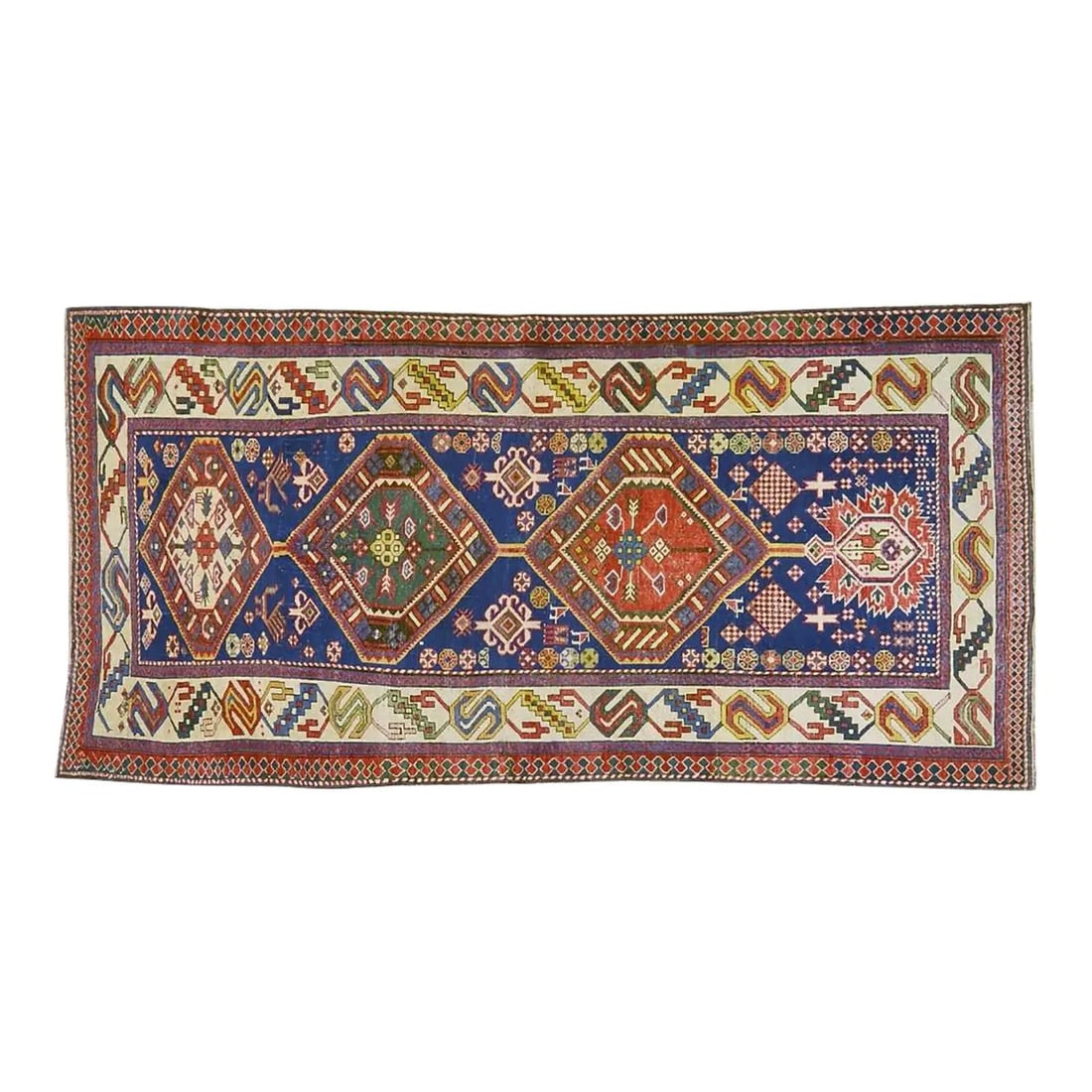 Shahnazar Pattern Caucasian Wool Rug Hand Knotted 3'3 x 6'6: Shahnazar Pattern Caucasian Wool Rug Hand Knotted 3'3 x 6'6 This antique Caucasian Shirwan rug features a hand-knotted construction with a Shahnazar pattern and a very fine weave. The rug is crafted f