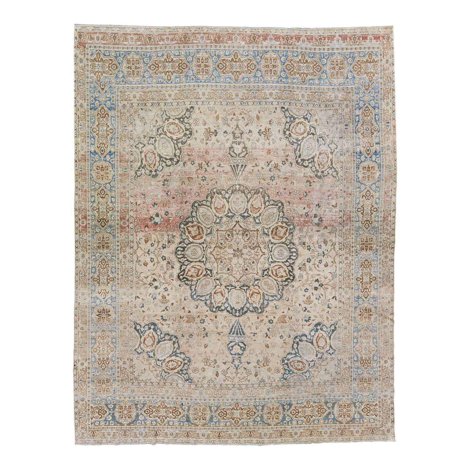 1960s Handmade Persian Tabriz Wool Rug Beige Medallion Design 9 x 11'6 (1 of 7)