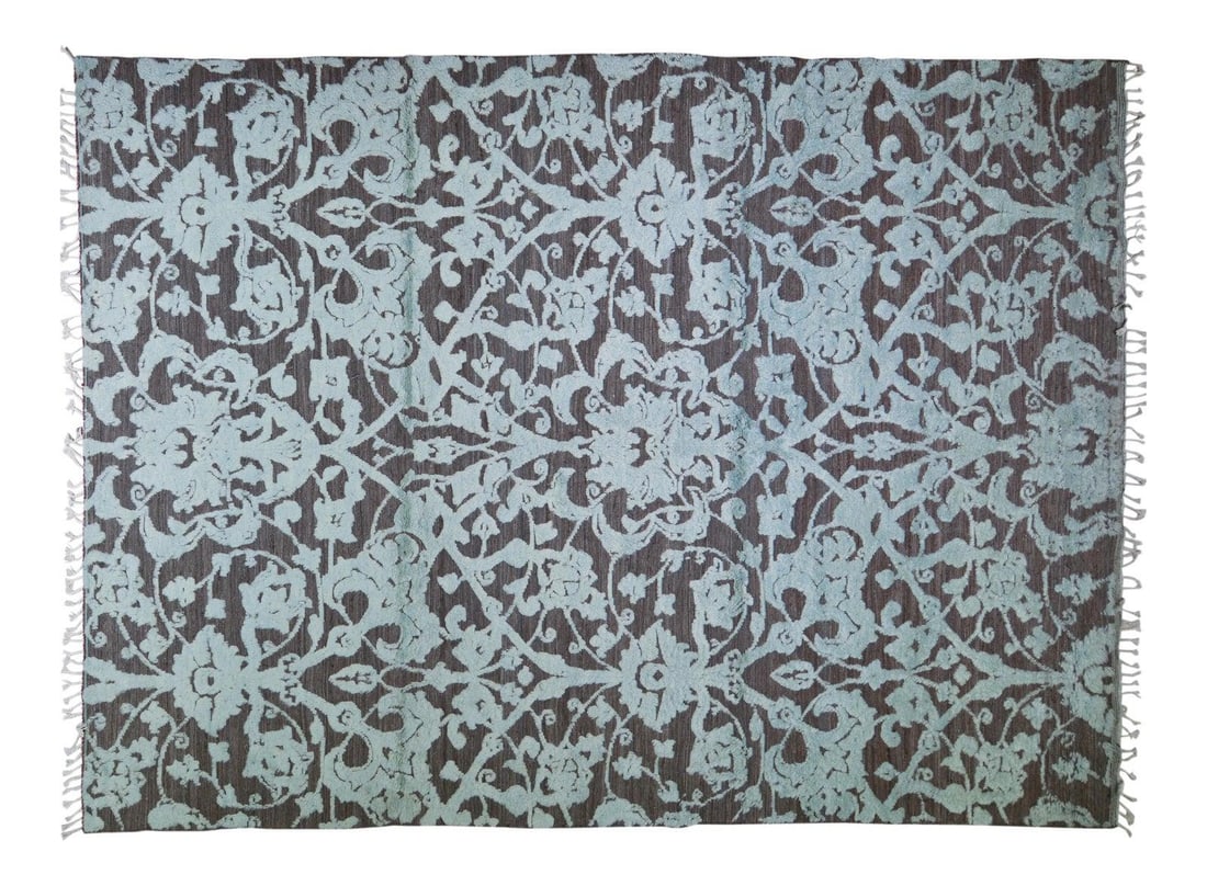 8'7" x 10'9" Hand Knotted Turkish Oushak Wool Area Rug in Gray: 8'7" x 10'9" Hand Knotted Turkish Oushak Wool Area Rug in Gray This vintage Turkish Oushak rug is hand knotted from organic wool and features a fine weave with natural colors. The rug showcases a gray
