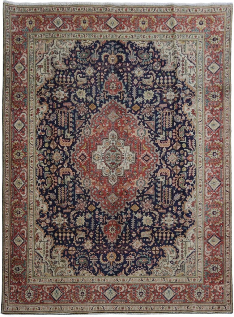 Hand-knotted Persian Tabriz Rug 9.6 x 12.10 Navy Blue Quality Wool (1 of 6)
