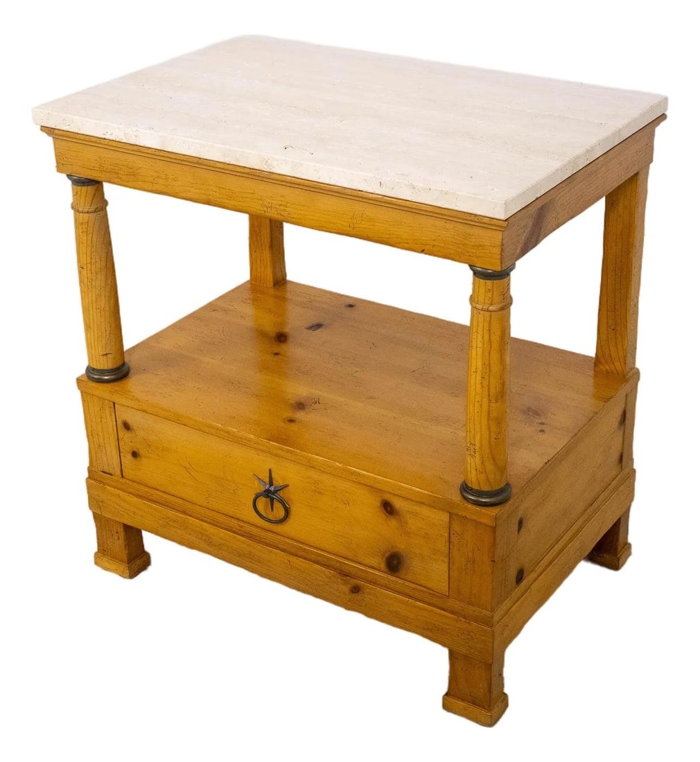 Baker Milling Road Pine Nightstand with Travertine Top (1 of 10)