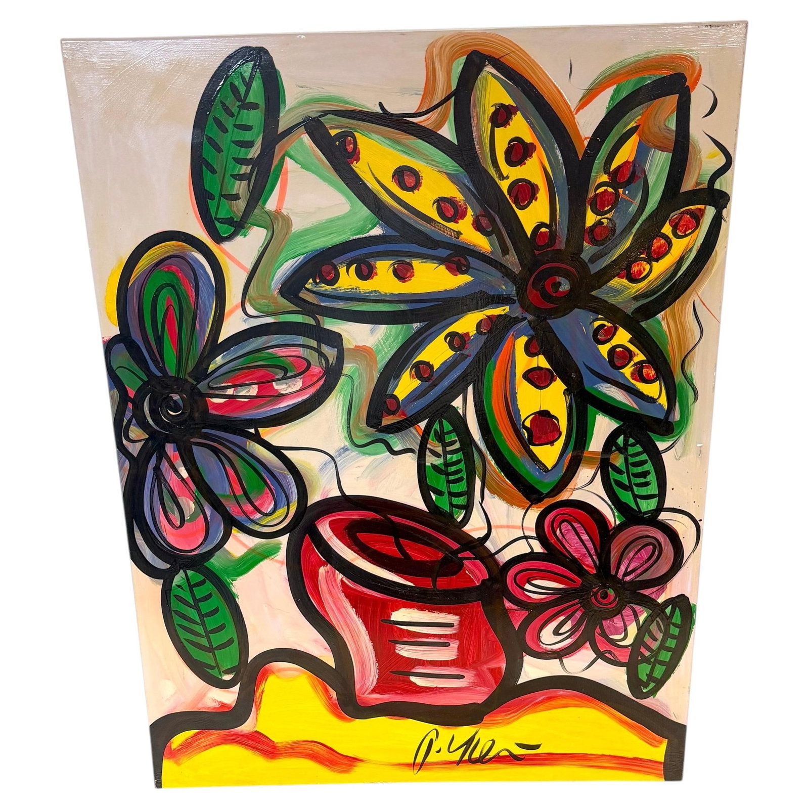 Signed Peter Keil Floral Still Life Oil on Canvas 39.5 x 29.5: Signed Peter Keil Floral Still Life Oil on Canvas 39.5 x 29.5 Original oil on canvas by Peter Keil, titled Monumental Expressionist Floral Still Life. Signed "P. Keil" lower center, this late 20th cen