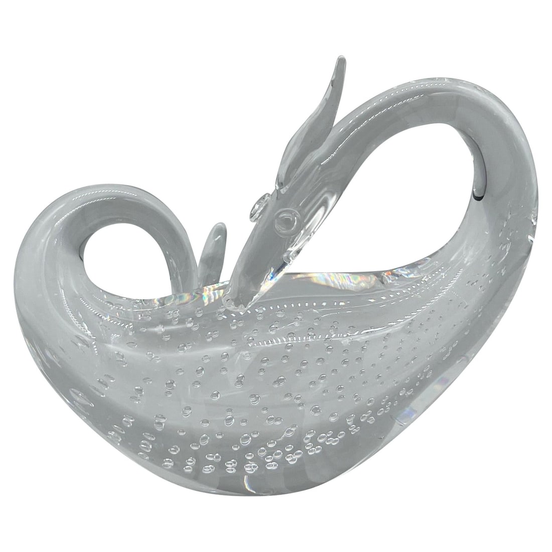 Steuben Crystal Dragon Figurine by Bernard Wolff 20th Century: Steuben Crystal Dragon Figurine by Bernard Wolff 20th Century Introducing the exquisite Steuben Controlled Bubble Crystal Dragon Figurine, designed by the renowned Bernard Wolff. This stunning piece s