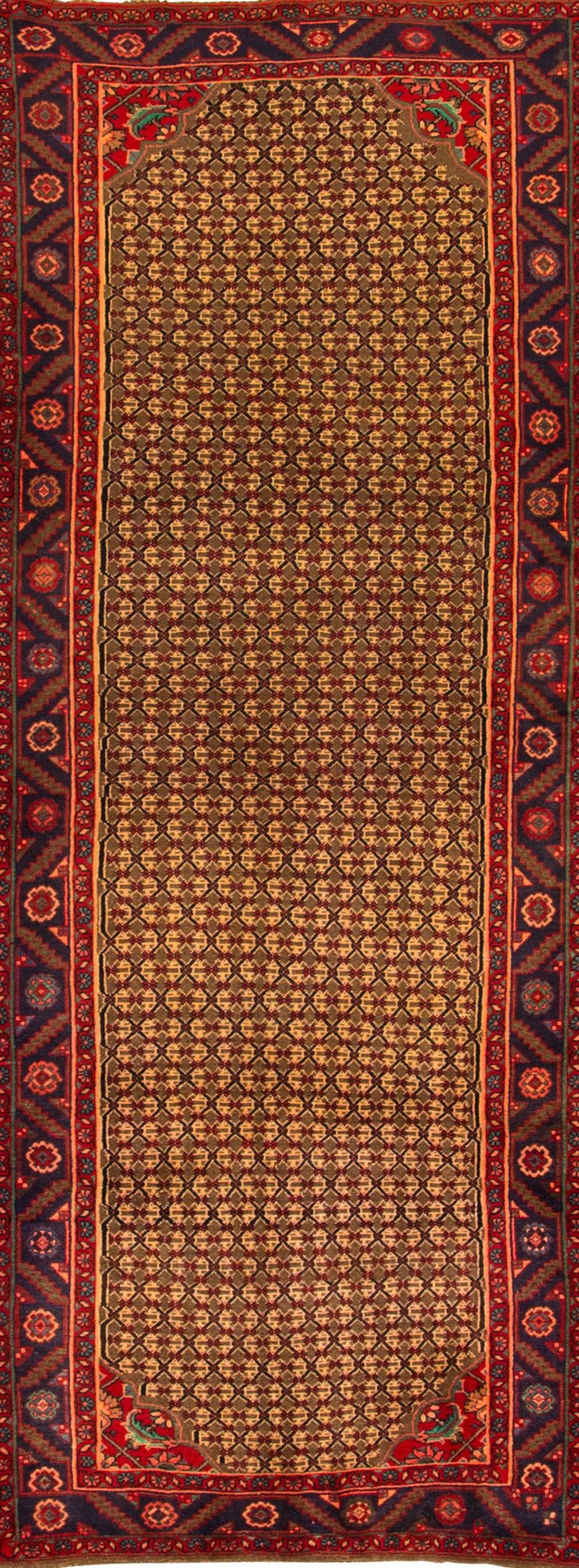 Vintage Persian Hamadan Wool Rug 3'4" x 9'4" Tan: Vintage Persian Hamadan Wool Rug 3'4" x 9'4" Tan This vintage hand-knotted Persian Hamadan rug showcases an intricate allover design, adding a touch of elegance to any space. Made from high-quality wo