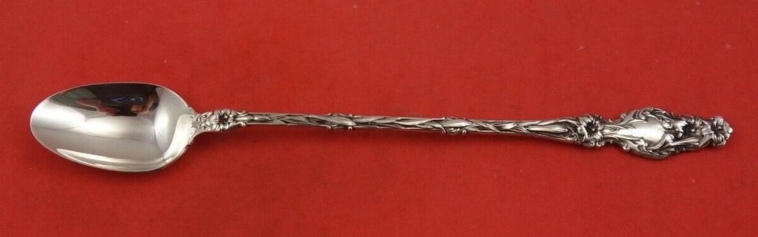 Whiting Lily Sterling Silver Iced Tea Spoon 8 5/8 Vintage: Whiting Lily Sterling Silver Iced Tea Spoon 8 5/8 Vintage This elegant iced tea spoon from the renowned maker Whiting features the classic "Lily" pattern, a vintage design dating from 1900 to 1940. Cr