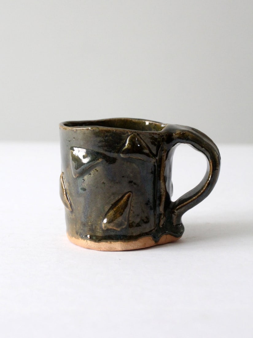 Distinctive Vintage Handmade Pottery Mug with Forest Green Glaze (1 of 10)
