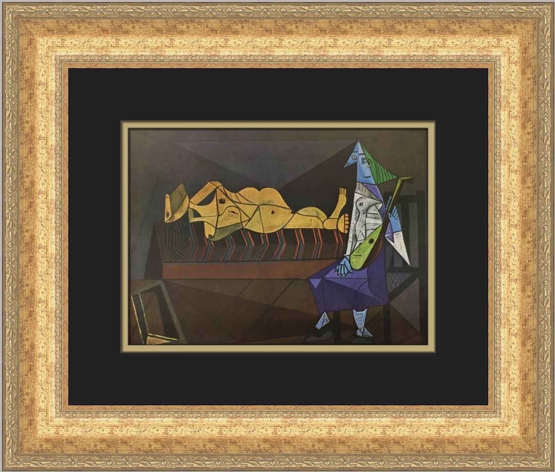 Pablo Picasso Nude with a Musician Custom Framed Art Print 1972: Pablo Picasso Nude with a Musician Custom Framed Art Print 1972 This stunning custom framed print features Pablo Picasso's iconic artwork titled "Nude with a Musician," produced in 1972. The piece sho