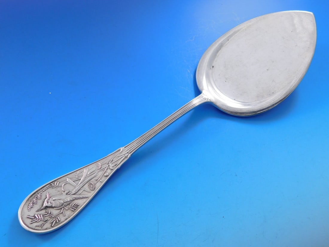 Tiffany & Co Japanese Sterling Silver Pie Server 10 1/2 Inch: Tiffany & Co Japanese Sterling Silver Pie Server 10 1/2 Inch Discover this exquisite pie server from Tiffany & Co., featuring the elegant Japanese pattern. This all sterling silver server measures 10 
