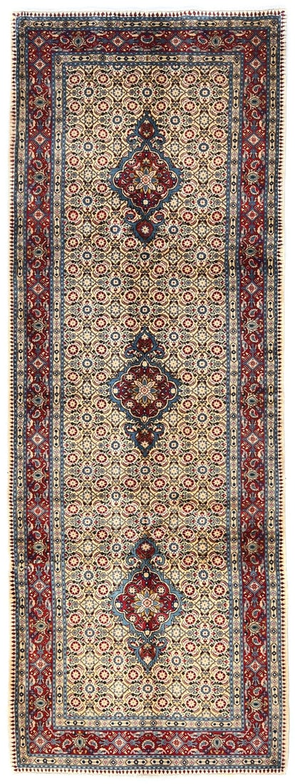 Vintage Floral Hand-Knotted Wool Runner Rug 3'4 x 9'6 Kitchen Decor: Vintage Floral Hand-Knotted Wool Runner Rug 3'4 x 9'6 Kitchen Decor Enhance your space with this exquisite hand-knotted Oriental runner rug, featuring a charming floral design. Measuring 3'4" x 9'6", 