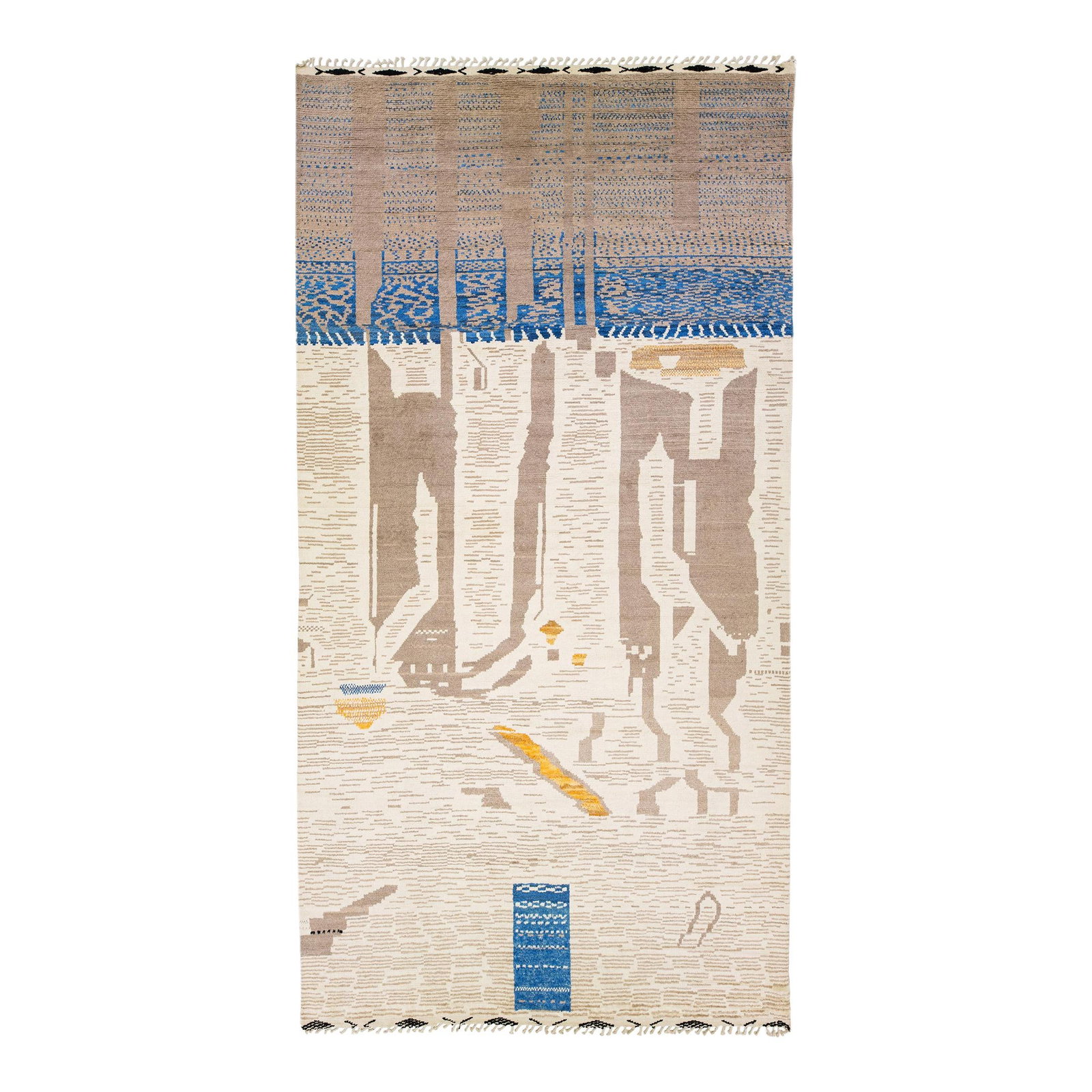 Moroccan Berber Style Beige Wool Rug 9'10 x 18'10 Abstract Design: Moroccan Berber Style Beige Wool Rug 9'10 x 18'10 Abstract Design Enhance your space with this stunning Moroccan Berber style hand-knotted wool rug, featuring a beige field complemented by multicolor 