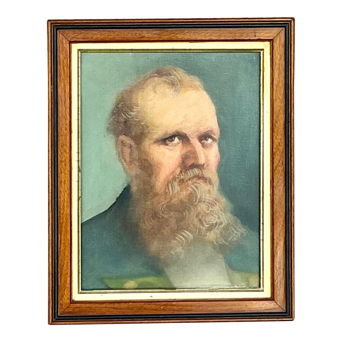Vintage Boho Oil Portrait on Canvas 12 x 15 Cerulean: Vintage Boho Oil Portrait on Canvas 12 x 15 Cerulean Elevate your decor with the bohemian charm of this Vintage Original Oil Portrait on Canvas. This striking artwork showcases a meticulously detailed