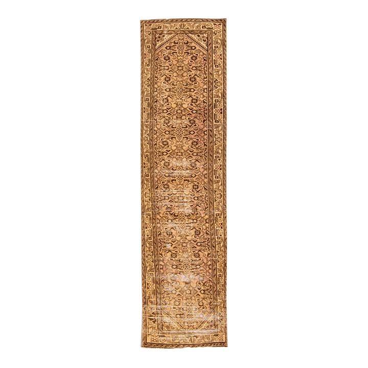 1960s Handmade Persian Distressed Beige Wool Runner 2'8 x 10: 1960s Handmade Persian Distressed Beige Wool Runner 2'8 x 10 Enhance your space with this exquisite vintage Persian wool runner, expertly hand-knotted and featuring a distressed finish. The rug showca