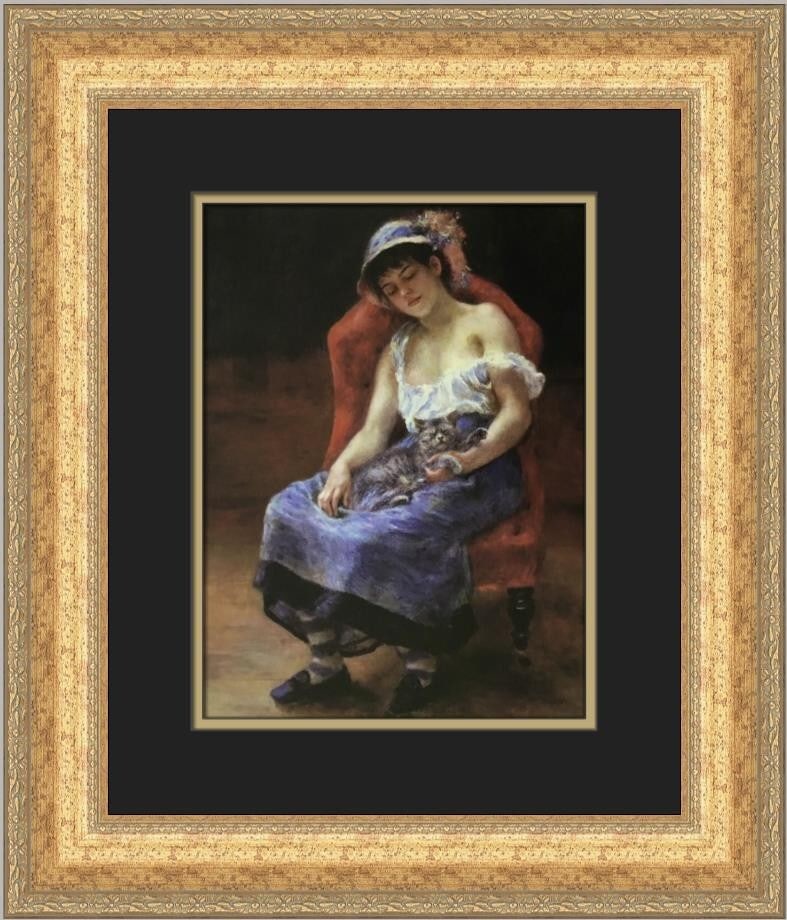 Renoir Sleeping Girl with Cat Custom Framed Print 19 x 17 (1 of 2)