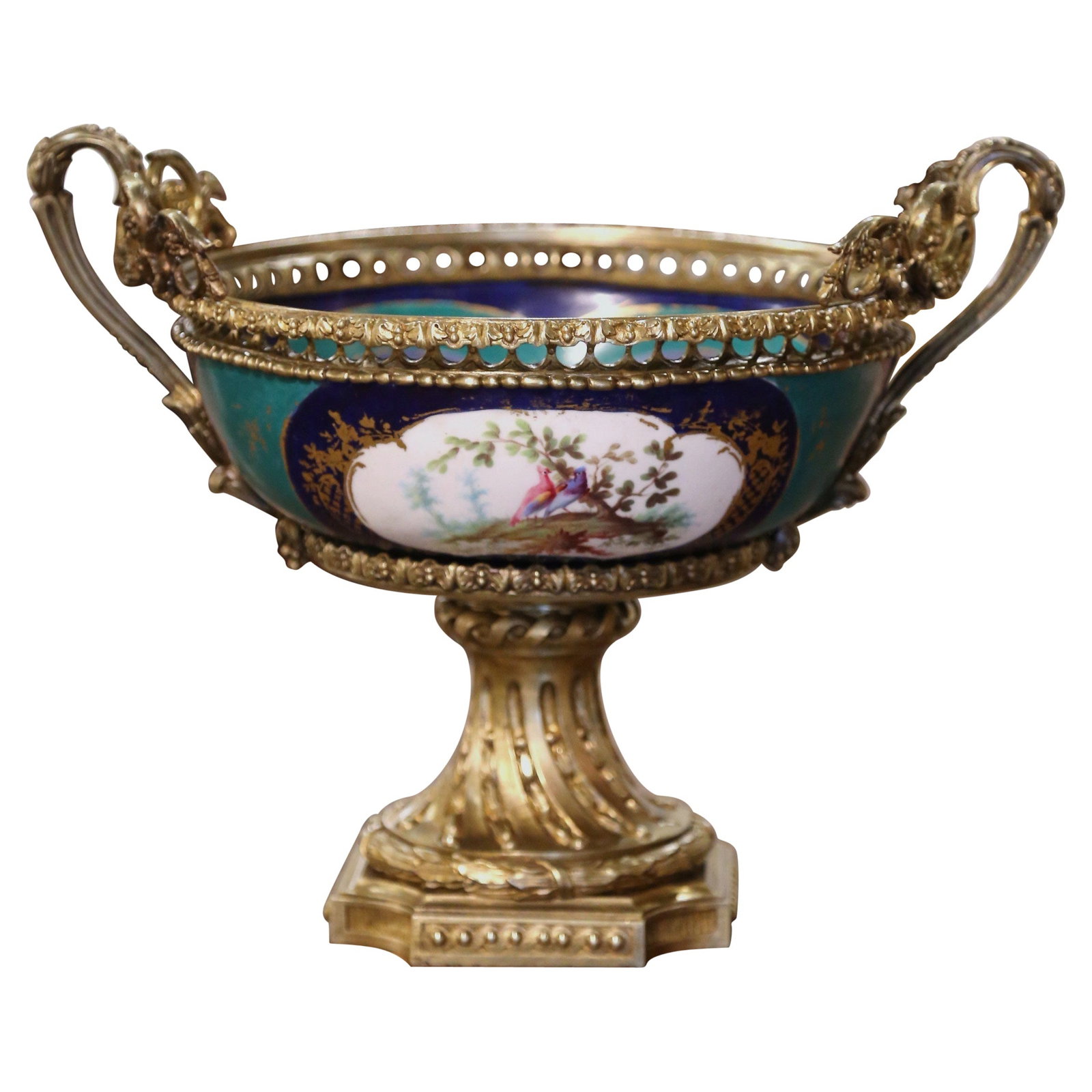 Louis XVI Sevres Style Bronze Porcelain Jardiniere 14.5 in: Louis XVI Sevres Style Bronze Porcelain Jardiniere 14.5 in This mid-19th century French Sevres style jardiniere, attributed to the Manufacture Nationale de Sevres, is a refined example of Louis XVI de