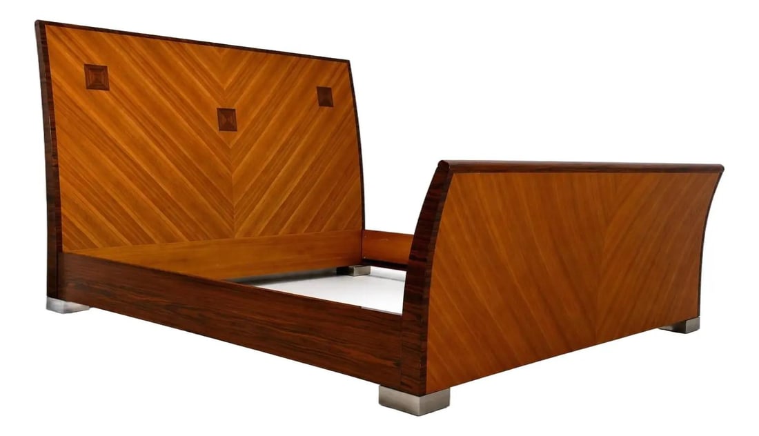 Maple King Bed With Inlay Chevron Pattern Biediermier Style Art Deco (1 of 10)